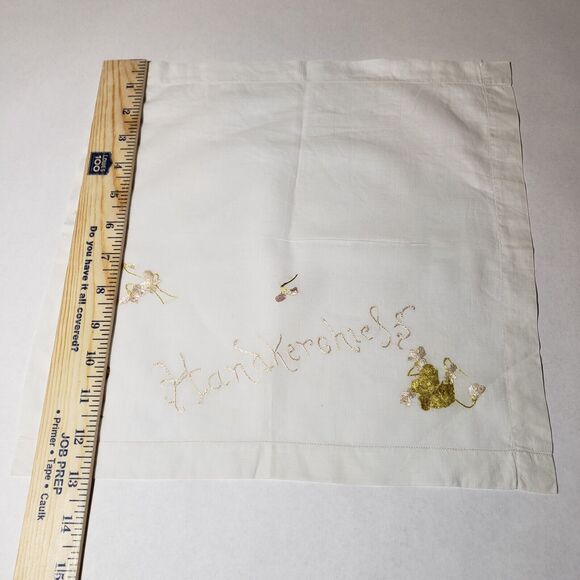 VTG HANDKERCHIEF GOLD FLOWERS EMBROIDERED POCKET SCARF BRIDAL WEDDING HANKIE - Picture 11 of 12
